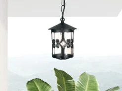 Outdoor Pendelleuchte HEREFORD aus Alu im Landhausstil, Schwarz Ø15cm