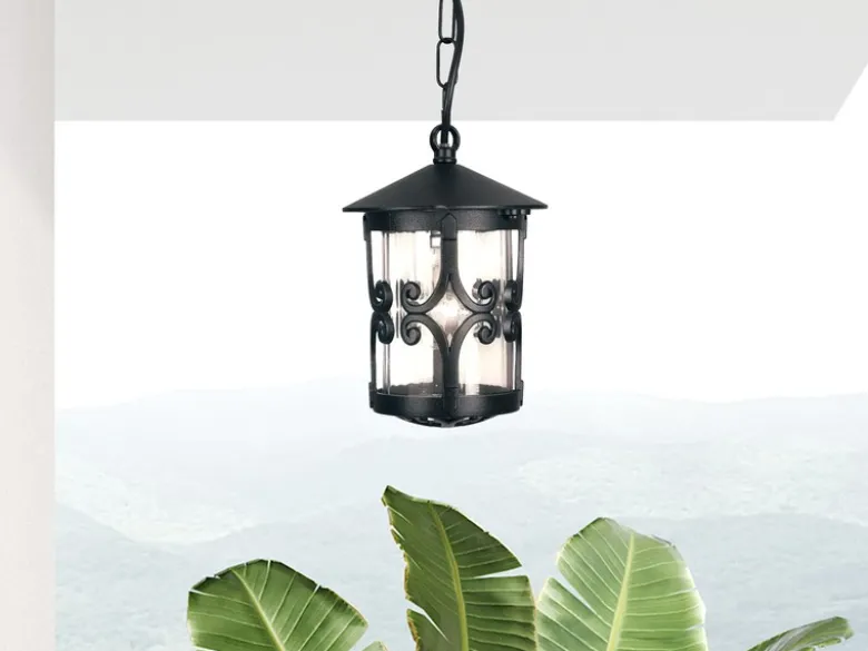 Outdoor Pendelleuchte HEREFORD aus Alu im Landhausstil, Schwarz Ø15cm