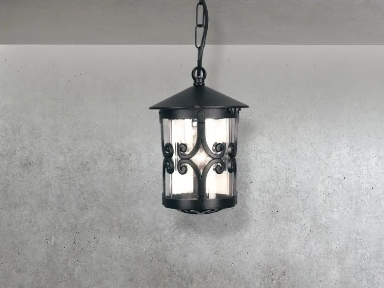 Outdoor Pendelleuchte HEREFORD aus Alu im Landhausstil, Schwarz Ø15cm