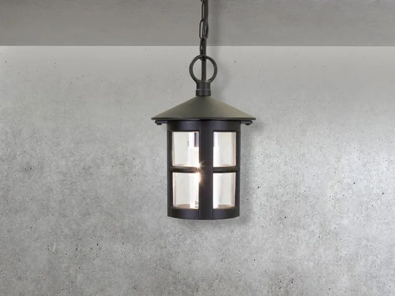 Outdoor Pendelleuchte HEREFORD aus Alu im Landhausstil, Schwarz Ø15cm