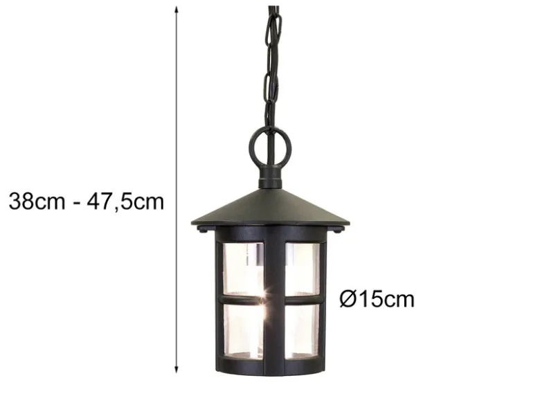 Outdoor Pendelleuchte HEREFORD aus Alu im Landhausstil, Schwarz Ø15cm