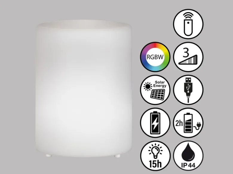 Outdoor RGB Tischleuchte CEPPO 15cm mit Fernbedienung, per USB & Solar aufladbar