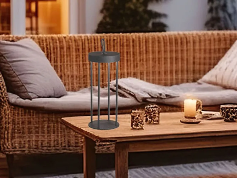 Outdoor Tischlampe KANTE 36cm Schwarz ohne Strom mit Akku & USB Kabel