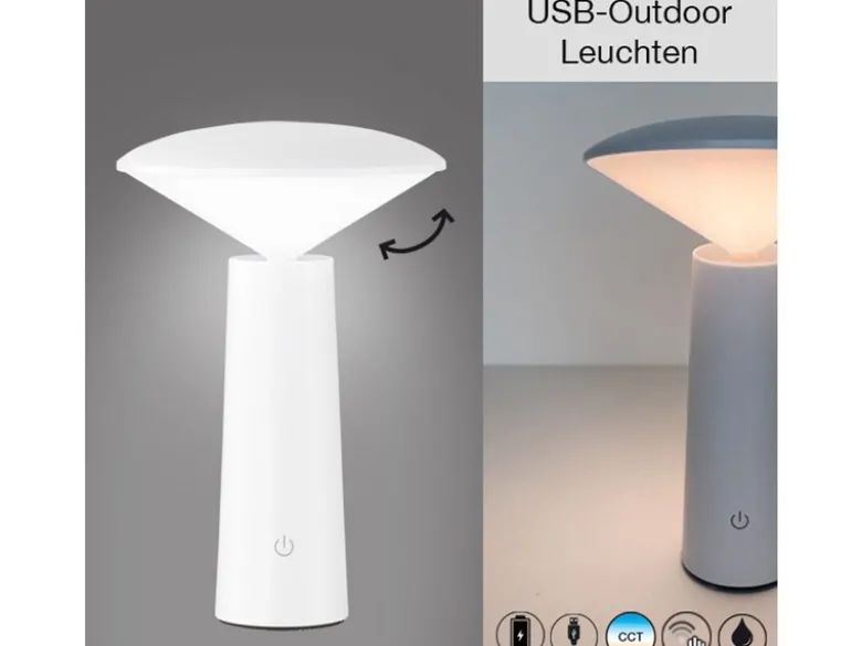 Outdoor Tischlampe PINTO Weiß Akku aufladbar per USB, Höhe 21cm