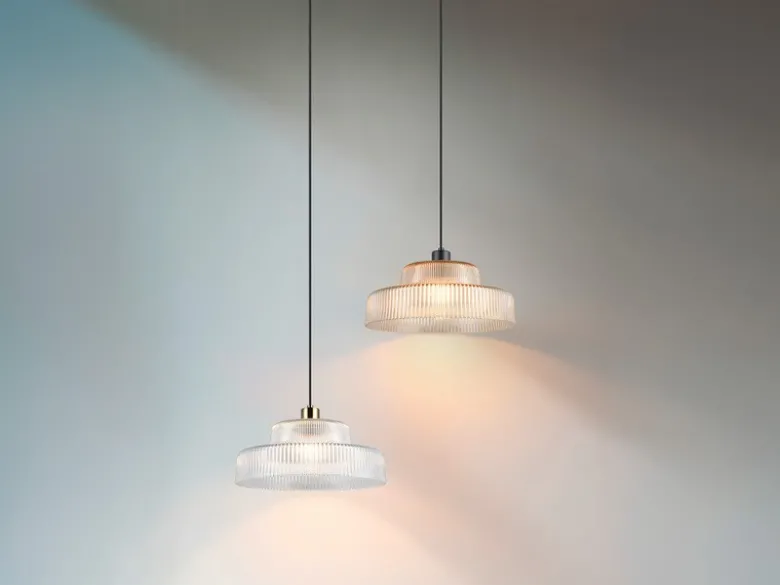 Pendelleuchte ABELLA einflammig, Glas transparent / Messing matt, Ø 35cm