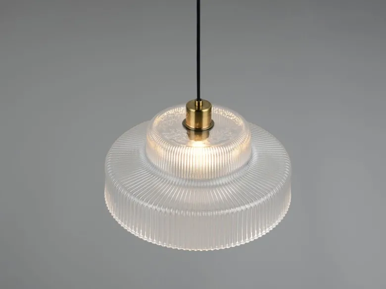 Pendelleuchte ABELLA einflammig, Glas transparent / Messing matt, Ø 35cm