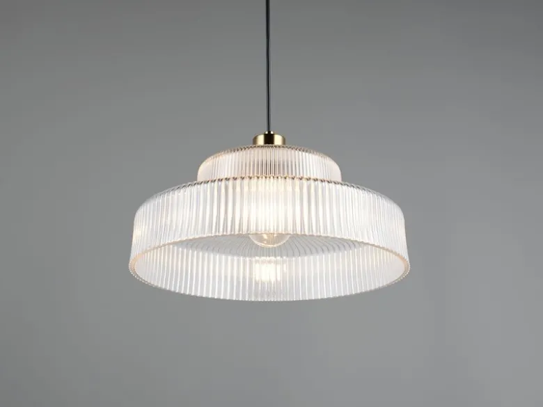 Pendelleuchte ABELLA einflammig, Glas transparent / Messing matt, Ø 35cm