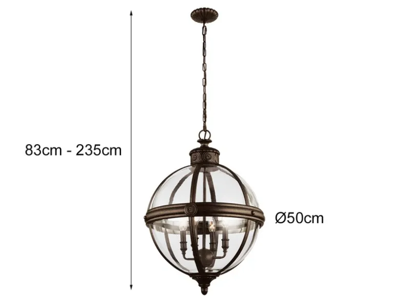 Pendelleuchte ADAMS mit Glaskugel & Stahl massiv in britisch Bronze, Ø 50cm