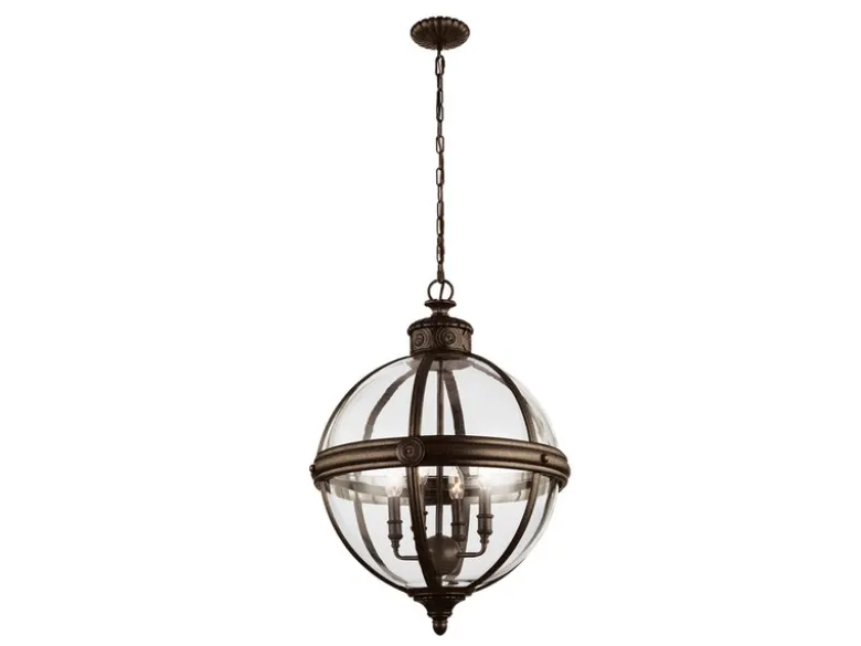 Pendelleuchte ADAMS mit Glaskugel & Stahl massiv in britisch Bronze, Ø 50cm
