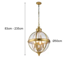 Pendelleuchte ADAMS mit Glaskugel & Stahl massiv in Messing brüniert, Ø 50cm