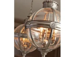 Pendelleuchte ADAMS mit Glaskugel & Stahl massiv in Silber Antik, Ø 37cm
