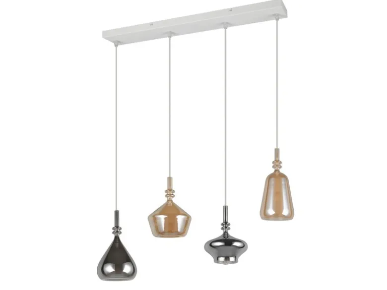 Pendelleuchte ALDEA 4-flammig mit Glas Bernstein & Chrom verspiegelt, B: 74,5 cm