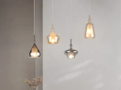 Pendelleuchte ALDEA 4-flammig mit Glas Bernstein & Chrom verspiegelt, B: 74,5 cm