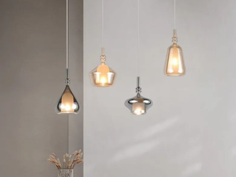 Pendelleuchte ALDEA 4-flammig mit Glas Bernstein & Chrom verspiegelt, B: 74,5 cm