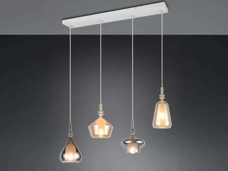 Pendelleuchte ALDEA 4-flammig mit Glas Bernstein & Chrom verspiegelt, B: 74,5 cm