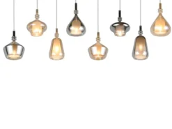 Pendelleuchte ALDEA 8-flammig mit Glas in Bernstein & Chrom verspiegelt, B:125cm