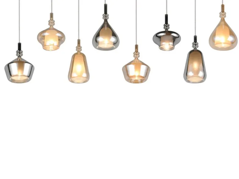 Pendelleuchte ALDEA 8-flammig mit Glas in Bernstein & Chrom verspiegelt, B:125cm