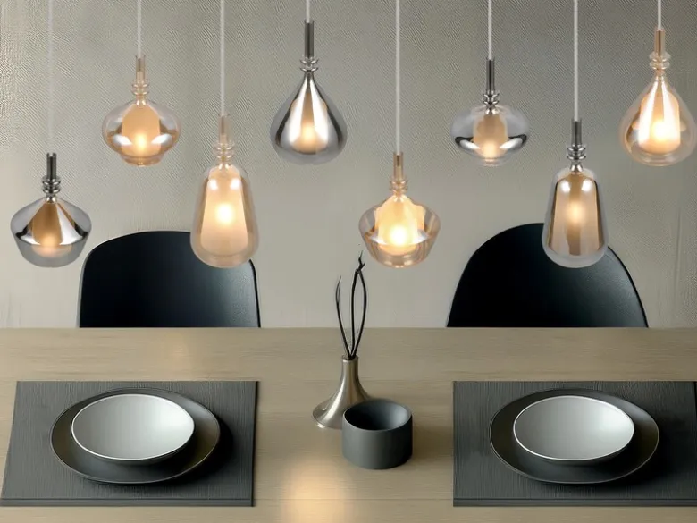 Pendelleuchte ALDEA 8-flammig mit Glas in Bernstein & Chrom verspiegelt, B:125cm
