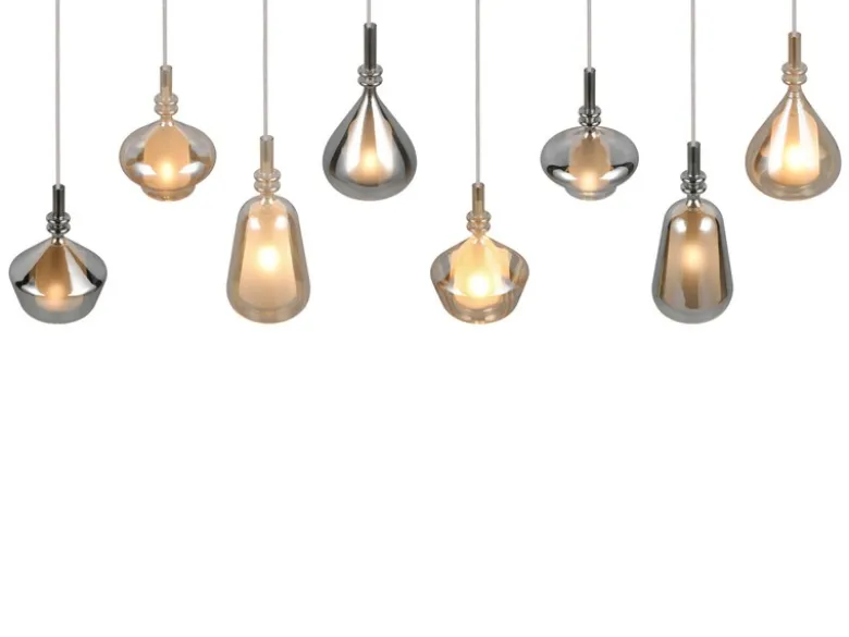 Pendelleuchte ALDEA 8-flammig mit Glas in Bernstein & Chrom verspiegelt, B:125cm