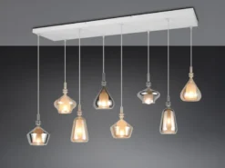 Pendelleuchte ALDEA 8-flammig mit Glas in Bernstein & Chrom verspiegelt, B:125cm