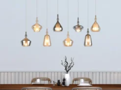 Pendelleuchte ALDEA 8-flammig mit Glas in Bernstein & Chrom verspiegelt, B:125cm