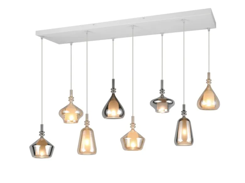 Pendelleuchte ALDEA 8-flammig mit Glas in Bernstein & Chrom verspiegelt, B:125cm