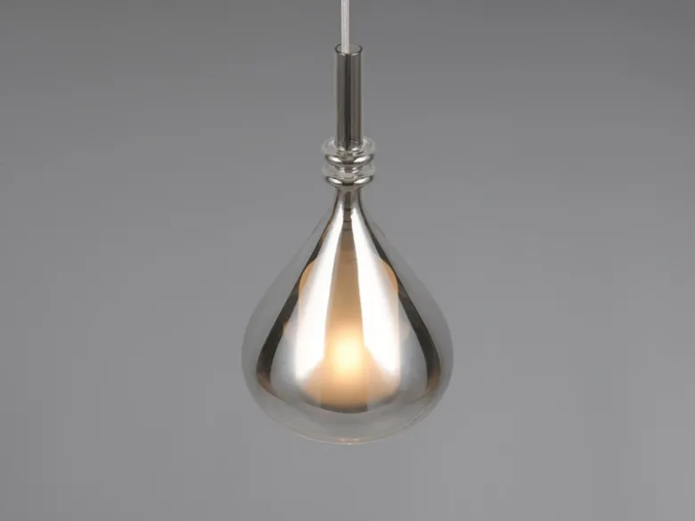 Pendelleuchte ALDEA klein 1-flammig mit Rauchglas Chrom verspiegelt, Ø 16cm