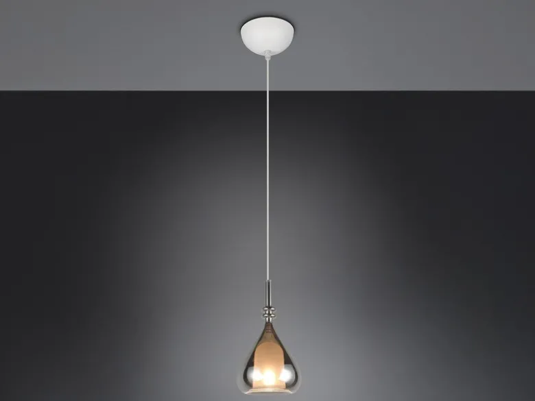 Pendelleuchte ALDEA klein 1-flammig mit Rauchglas Chrom verspiegelt, Ø 16cm