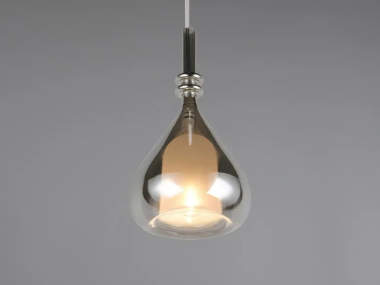 Pendelleuchte ALDEA klein 1-flammig mit Rauchglas Chrom verspiegelt, Ø 16cm