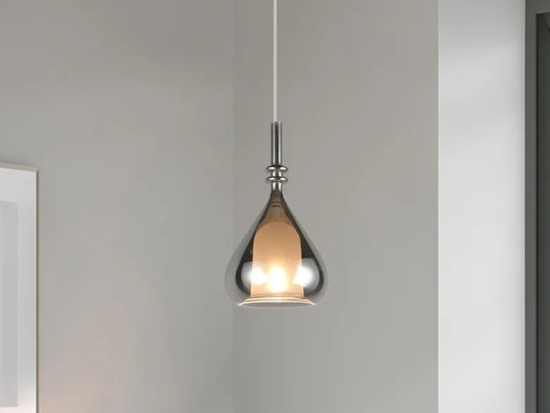 Pendelleuchte ALDEA klein 1-flammig mit Rauchglas Chrom verspiegelt, Ø 16cm