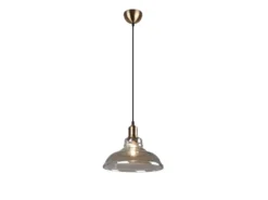 Pendelleuchte ALDO 1-flammig Altmessing Glaslampenschirm in Rauchfarbig, Ø 28cm