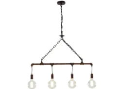 Pendelleuchte AMARCORD 4-flammig Wasserrohr Optik in Rost, Breite 86cm