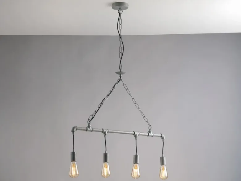 Pendelleuchte AMARCORD 4-flammig Wasserrohr Optik in Grau antik, Breite 86cm