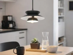 Pendelleuchte AMARILA skandinavisch mit Metall Lampenschirm Schwarz Ø 25cm