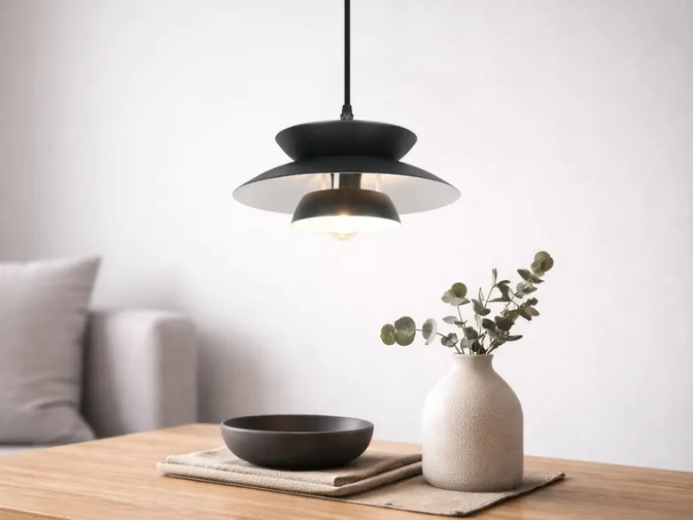 Pendelleuchte AMARILA skandinavisch mit Metall Lampenschirm Schwarz Ø 25cm