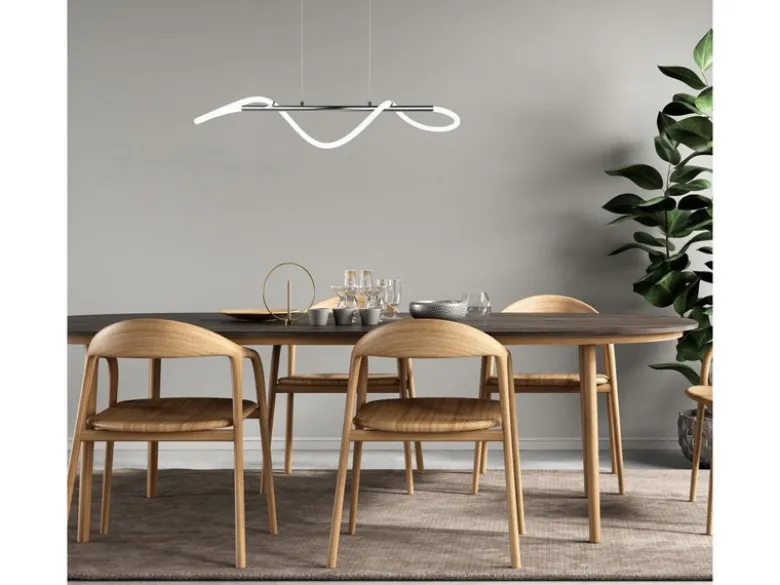 Pendelleuchte ARGOS Silber LED Schlauch Weiß, 3 Stufen Dimmer, Breite 105cm