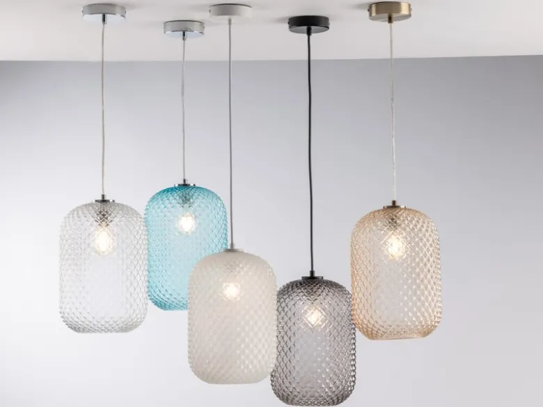 Pendelleuchte ASHFORD einflammig Kristall Glasschirm Bernsteinfarben, Ø 20cm