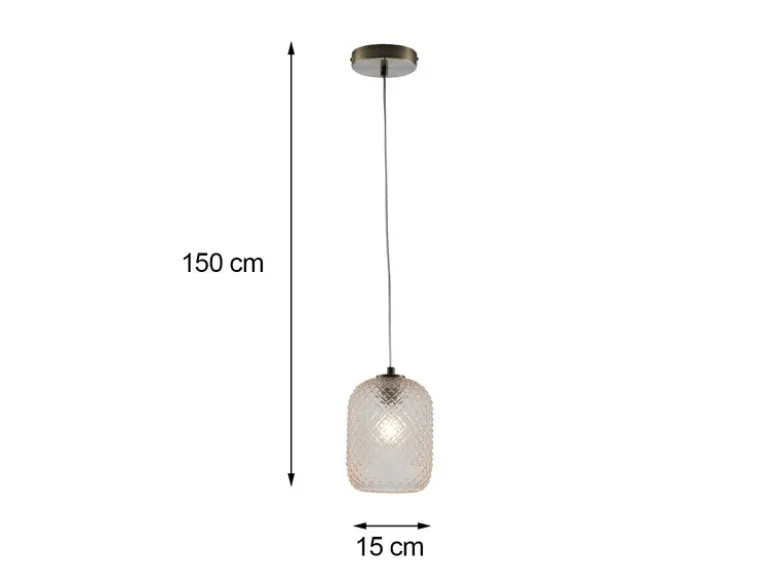 Pendelleuchte ASHFORD einflammig Kristall Glasschirm Bernsteinfarben, Ø 15cm