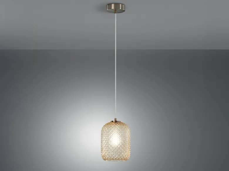 Pendelleuchte ASHFORD einflammig Kristall Glasschirm Bernsteinfarben, Ø 15cm