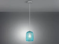 Pendelleuchte ASHFORD einflammig Kristall Glasschirm in Blau, Ø15cm