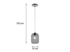 Pendelleuchte ASHFORD einflammig Kristall Glasschirm Rauchglas, Ø15cm