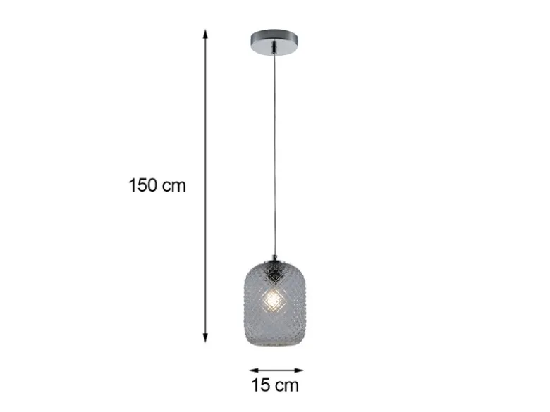 Pendelleuchte ASHFORD einflammig Kristall Glasschirm Rauchglas, Ø15cm