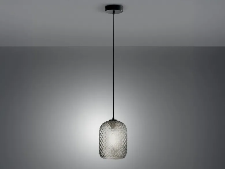 Pendelleuchte ASHFORD einflammig Kristall Glasschirm Rauchglas, Ø15cm