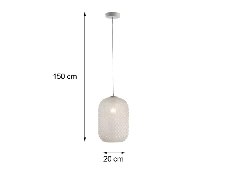 Pendelleuchte ASHFORD einflammig Kristall Glasschirm in Weiß, Ø 20cm