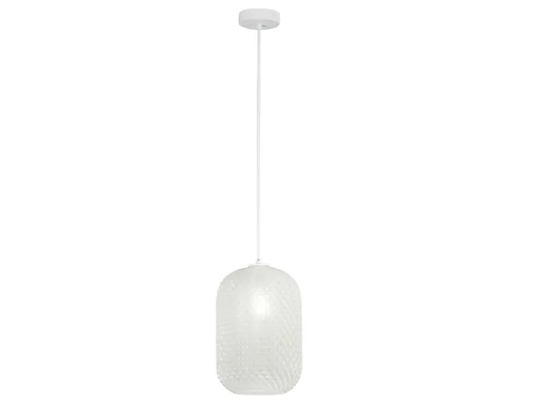 Pendelleuchte ASHFORD einflammig Kristall Glasschirm in Weiß, Ø 20cm
