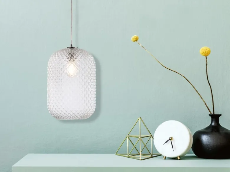 Pendelleuchte ASHFORD einflammig Kristall Glasschirm Klarglas, Ø 20cm