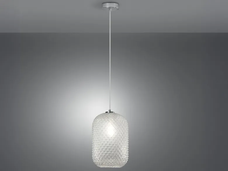 Pendelleuchte ASHFORD einflammig Kristall Glasschirm Klarglas, Ø 20cm