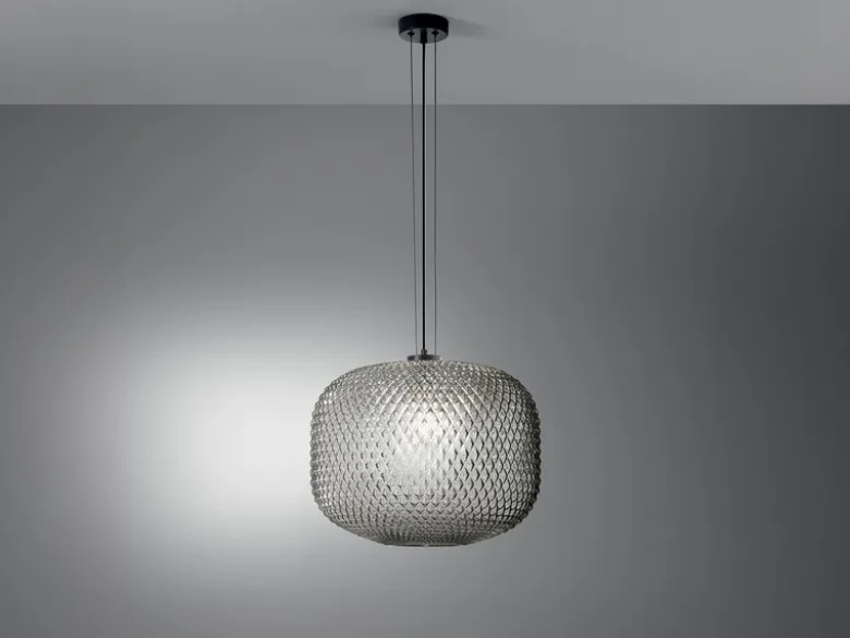 Pendelleuchte ASHFORD einflammig Kristall Glasschirm Rauchglas, Ø 40cm