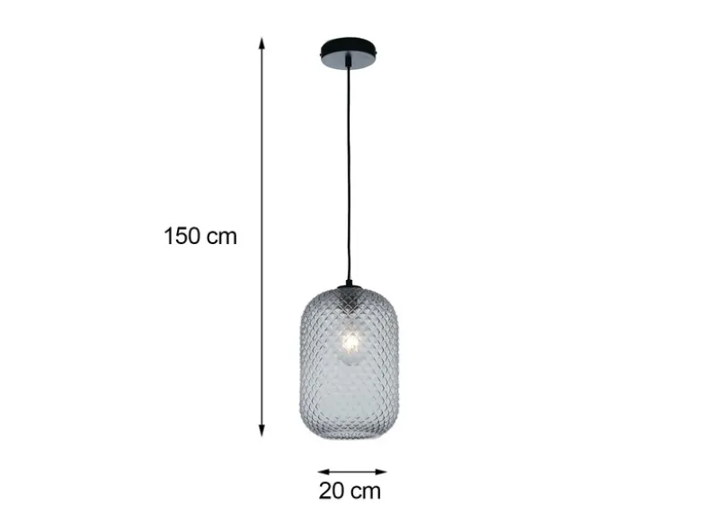 Pendelleuchte ASHFORD einflammig Kristall Glasschirm Rauchglas, Ø20cm
