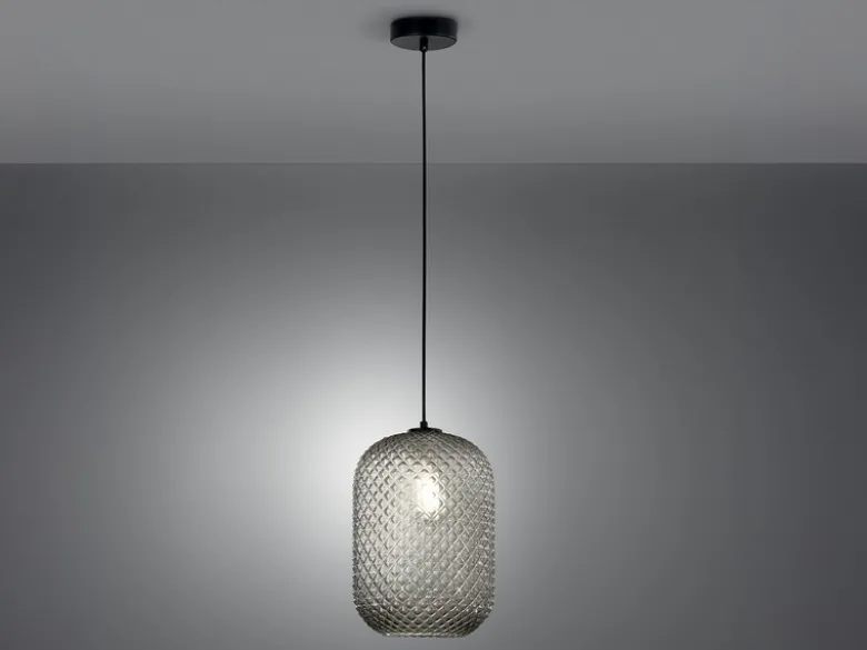 Pendelleuchte ASHFORD einflammig Kristall Glasschirm Rauchglas, Ø20cm